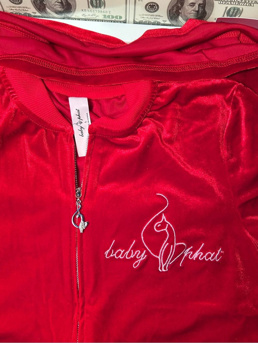 Baby Phat Red Velour Mini Dress Zip-Up tracksuit. - Picture 3 of 5